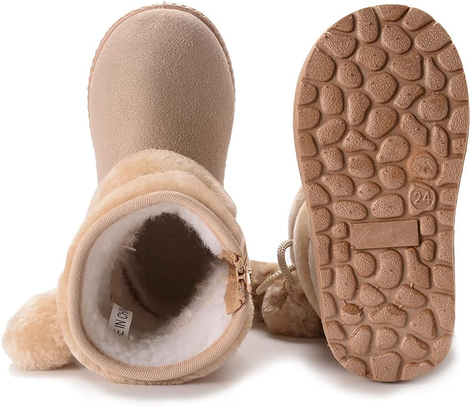 Baby Kids Boys Girls Snow Boots Cozy Fur Non Slip Toddler First Walker Outdoor Winter Shoes (Toddler/Little Kid) , 6 Toddler, A-Khaki Baby Booties