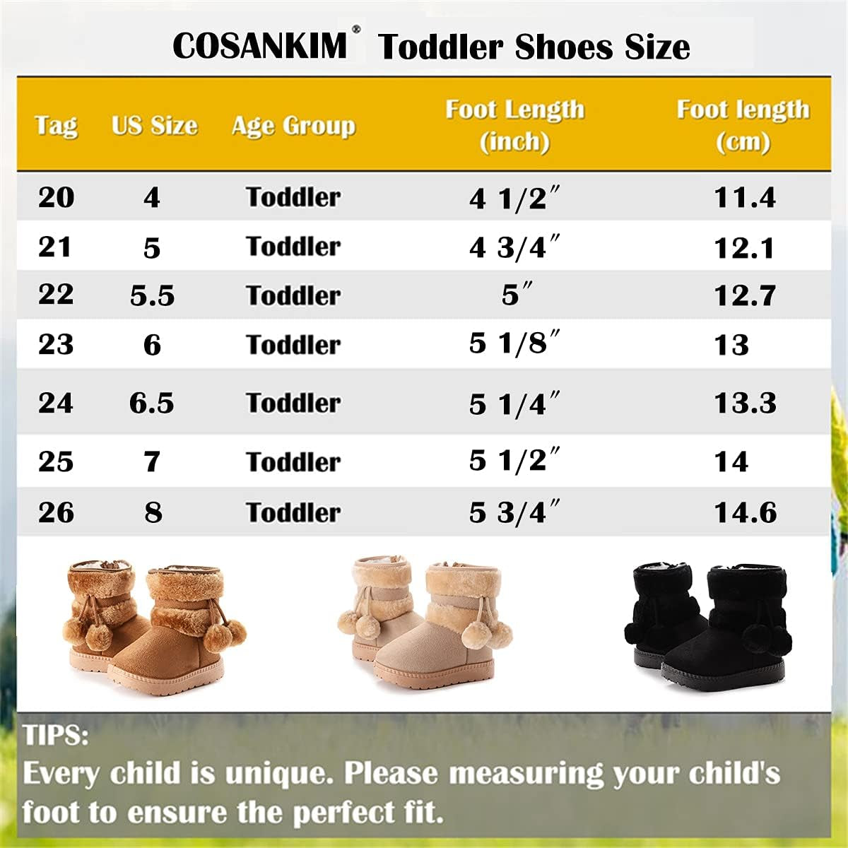 Baby Kids Boys Girls Snow Boots Cozy Fur Non Slip Toddler First Walker Outdoor Winter Shoes (Toddler/Little Kid) , 6 Toddler, A-Khaki Baby Booties